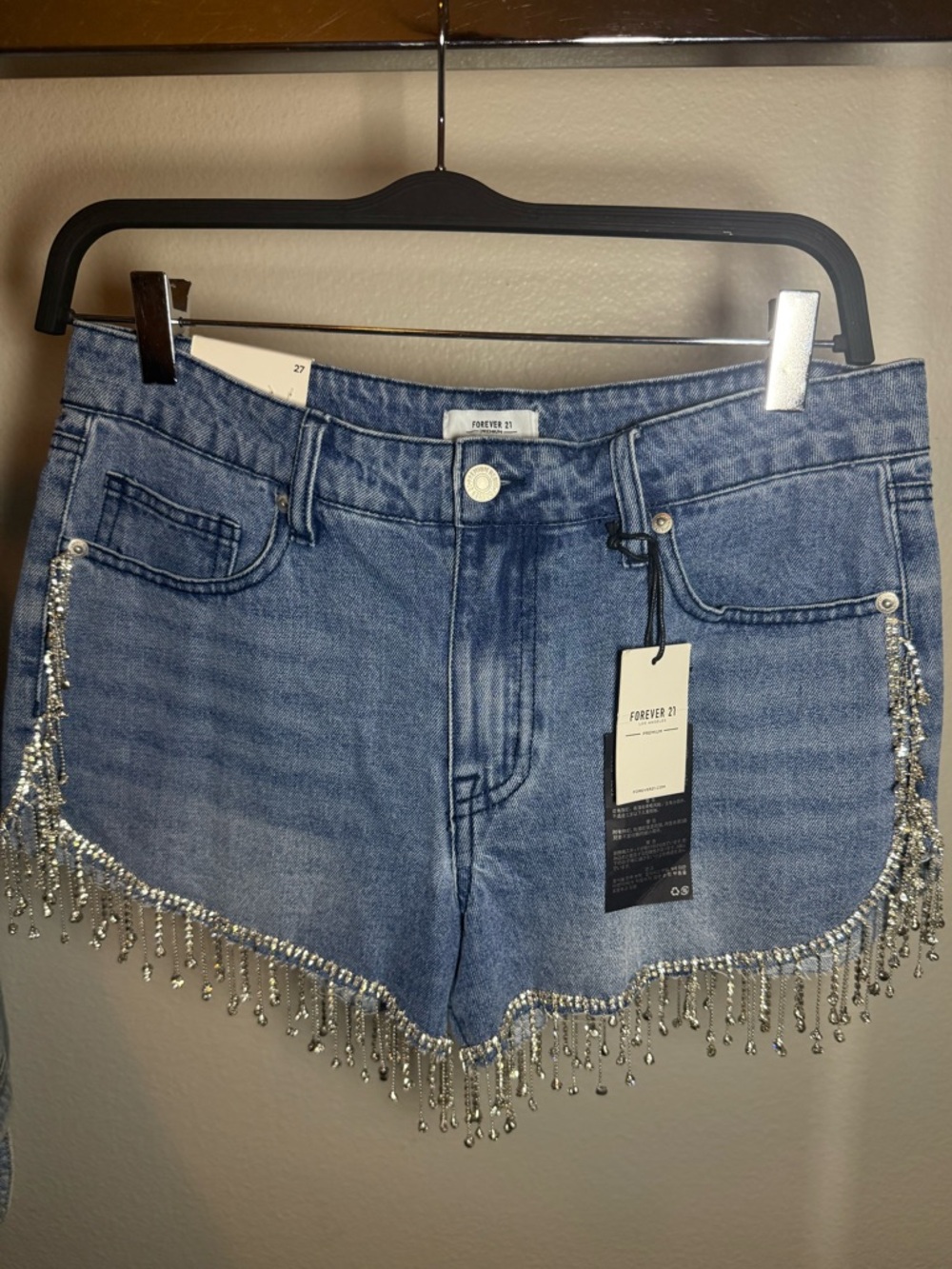 Forever 21 Rhinestone Fringe Denim Shorts Size 27 NWT